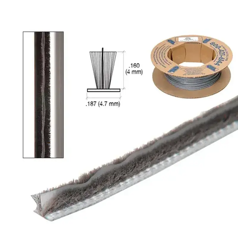 CRL FS7716C-CCP4 .160" Pile Height; .187" Backing Width Finned Weatherstrip -  4 inch Sample