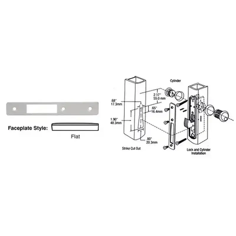 CRL DL2131A Aluminum Flat Faceplate for DL2130 Series Hook Throw Deadlocks