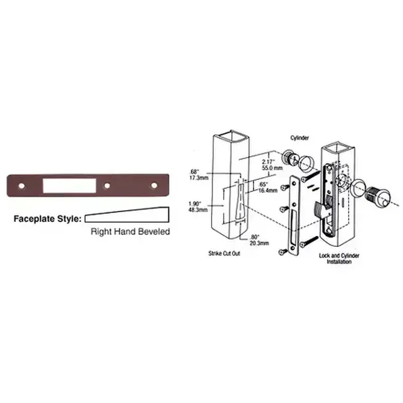 CRL DL2135DU Dark Bronze Right Hand Beveled Faceplate for DL2130 Series Hook Throw Deadlocks