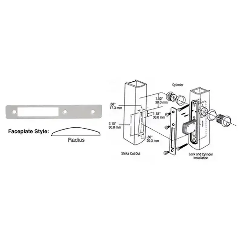 CRL DL2112A Aluminum Radius Faceplate for DL2110 Series Long Throw Deadlocks