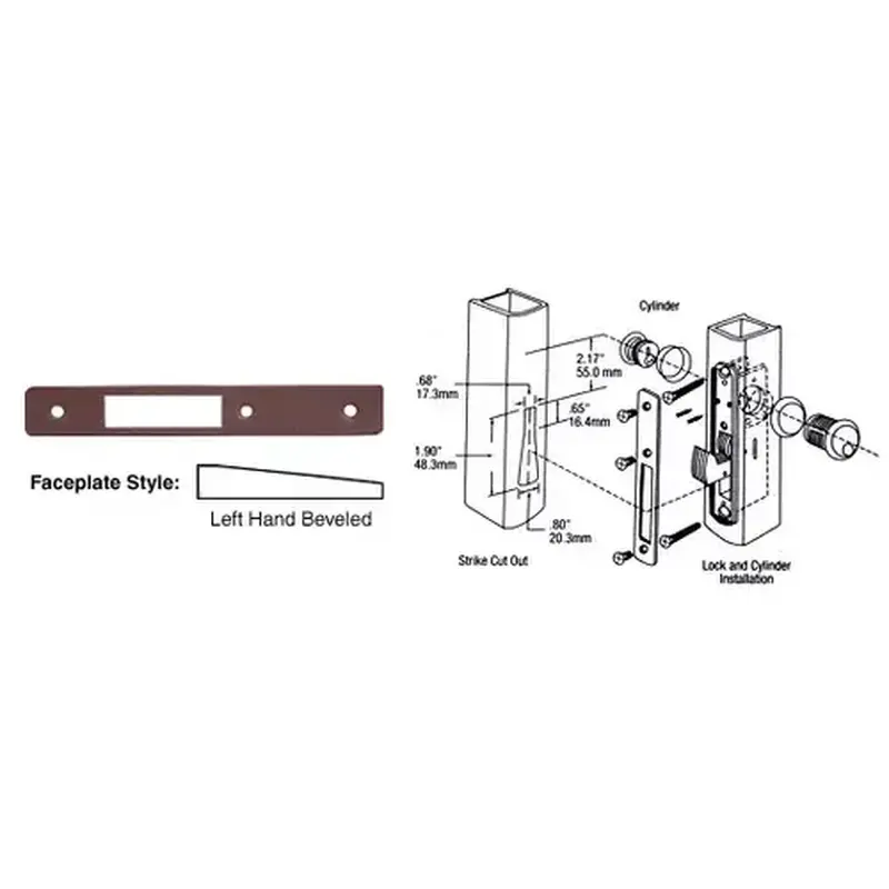 CRL DL2134DU Dark Bronze Left Hand Beveled Faceplate for DL2130 Series Hook Throw Deadlocks