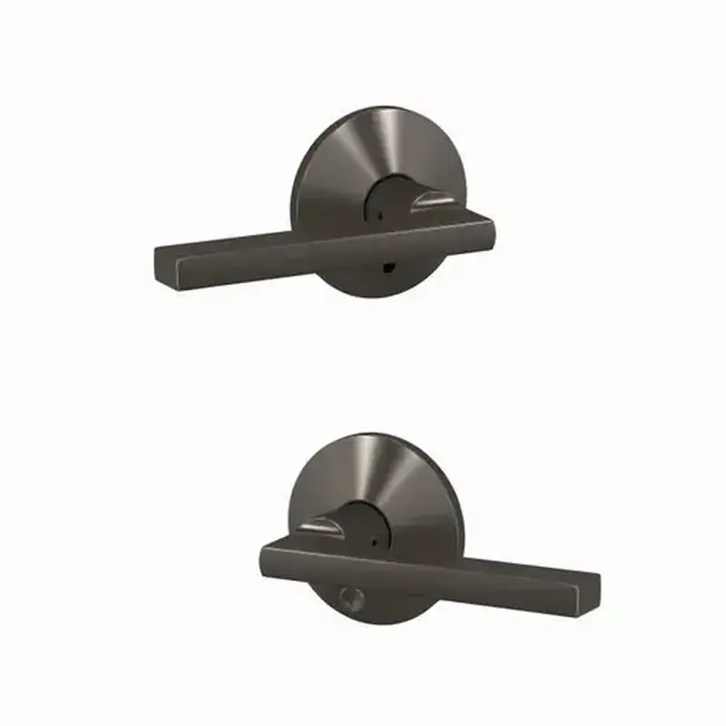 Schlage Residential FC21LAT530KIN Latitude Lever with Kinsler Rose Passage and Privacy Lock with 16600 Latch and 10027 Strike Black Stainless Finish