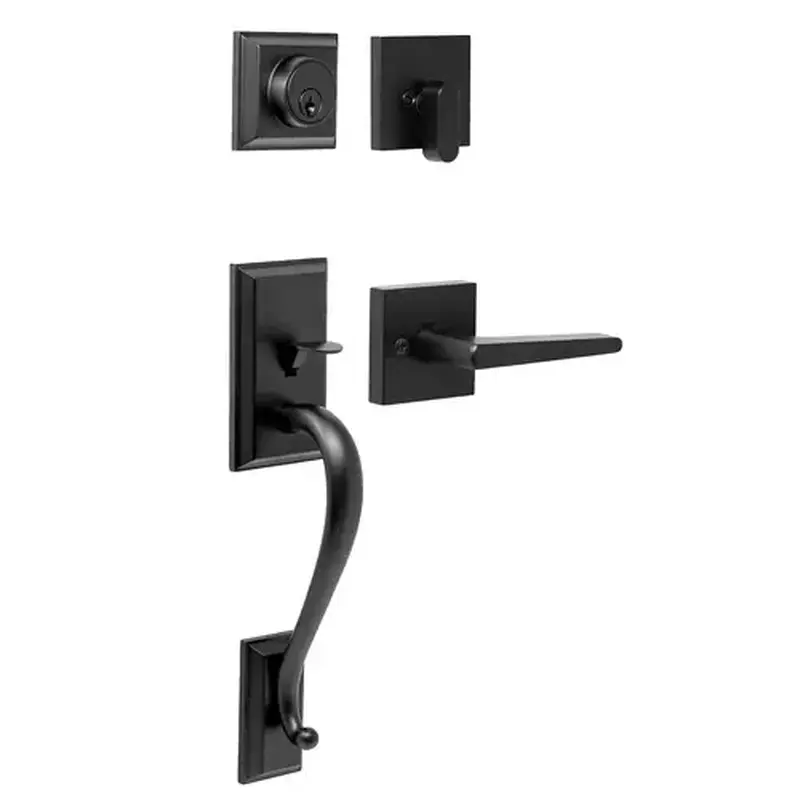 Weslock 02860-272FR2D  Mayo Single Cylinder Handle set with Philtower Lever Trim with Adjustable Latch and Round Corner Strikes Matte Black Finish