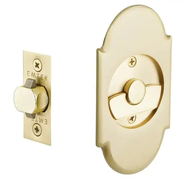 Emtek 2035US4 #8 Privacy Pocket Door Tubular Lock with Privacy Strike Plate and Dust Box Satin Brass Finish