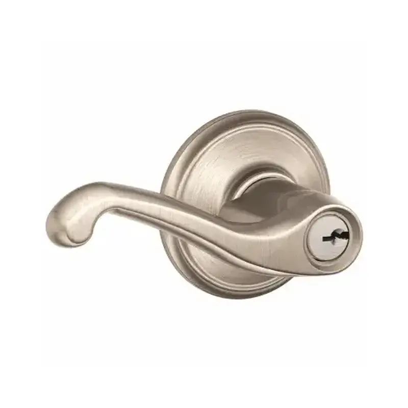 Schlage F51VFLA619 Flair Series Entry Lever Lockset, Brass, Satin Nickel