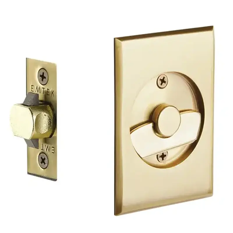 Emtek 2015US7 Rectangular Privacy Pocket Door Tubular Lock with Privacy Strike Plate and Dust Box Fench Antique Brass Finish