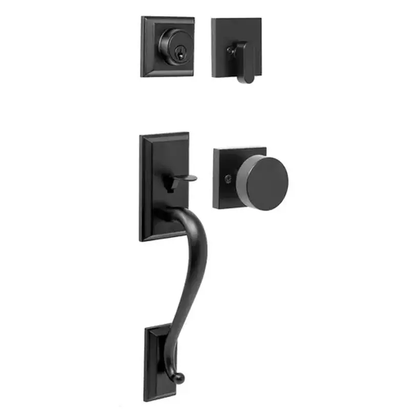 Weslock 02860-242FR2D  Mayo Single Cylinder Handle set with Mesa Knob Trim with Adjustable Latch and Round Corner Strikes Matte Black Finish