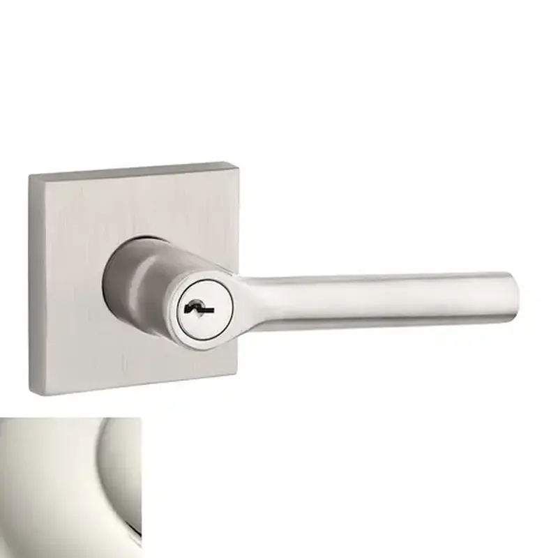 Baldwin Reserve ENTUBCSR055 Entry Tube Lever and Contemporary Square Rose with 6AL Latch and Dual Strike Lifetime Bright Nickel Finish - 141 Finish Replaced by 055 *