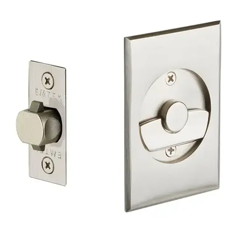 Emtek 2015US15 Rectangular Privacy Pocket Door Tubular Lock with Privacy Strike Plate and Dust Box Satin Nickel Finish