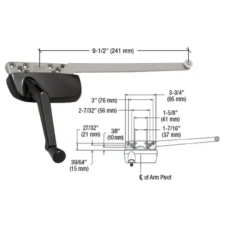 CRL EP24182 Bronze Left Hand Ellipse Style Casement Operator Surface Mount with 9-1/2" Single Arm
