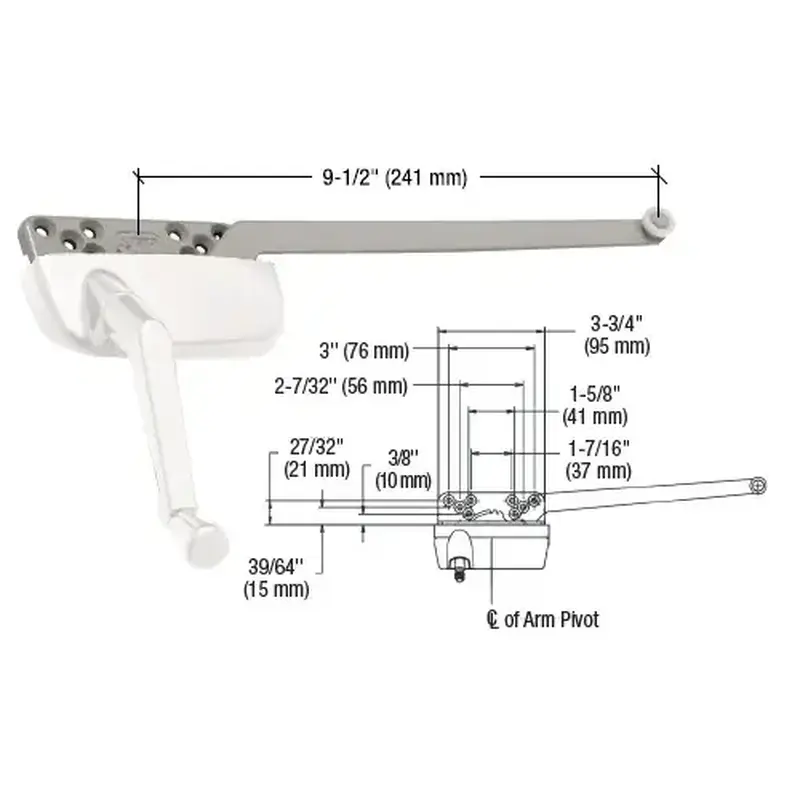 CRL EP24186 White Left Hand Ellipse Style Casement Operator with - 9-1/2" Single Arm