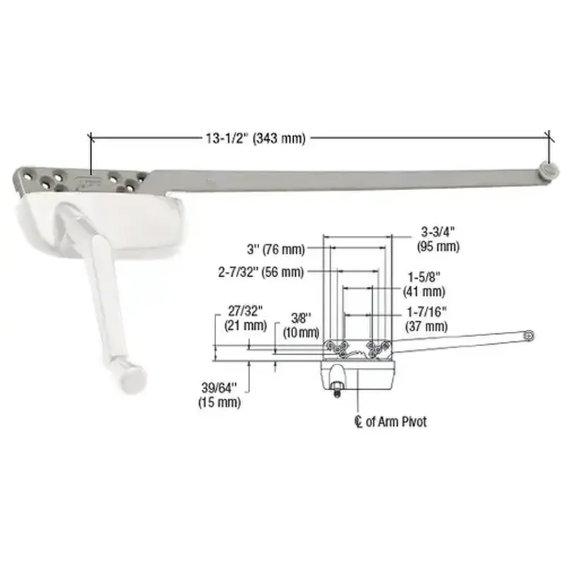 CRL EP24198 White Left Hand Ellipse Style Casement Operator with 13-1/2" Single Arm