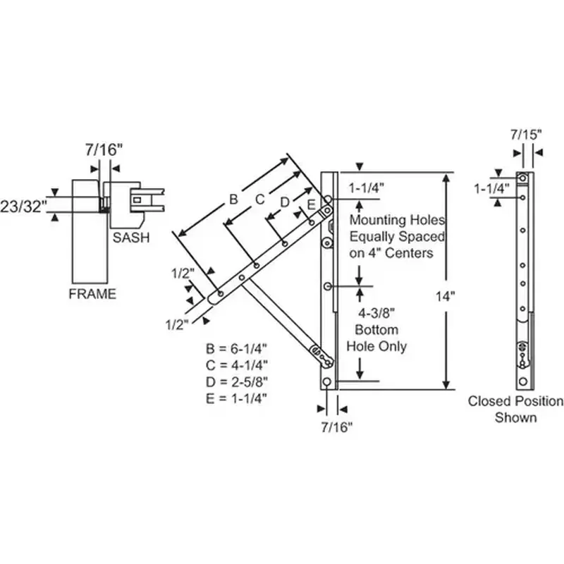 Brixwell 28-14-14lh Truth Lh Concealed Hinge Assy 14in Kd Awning E-Gard