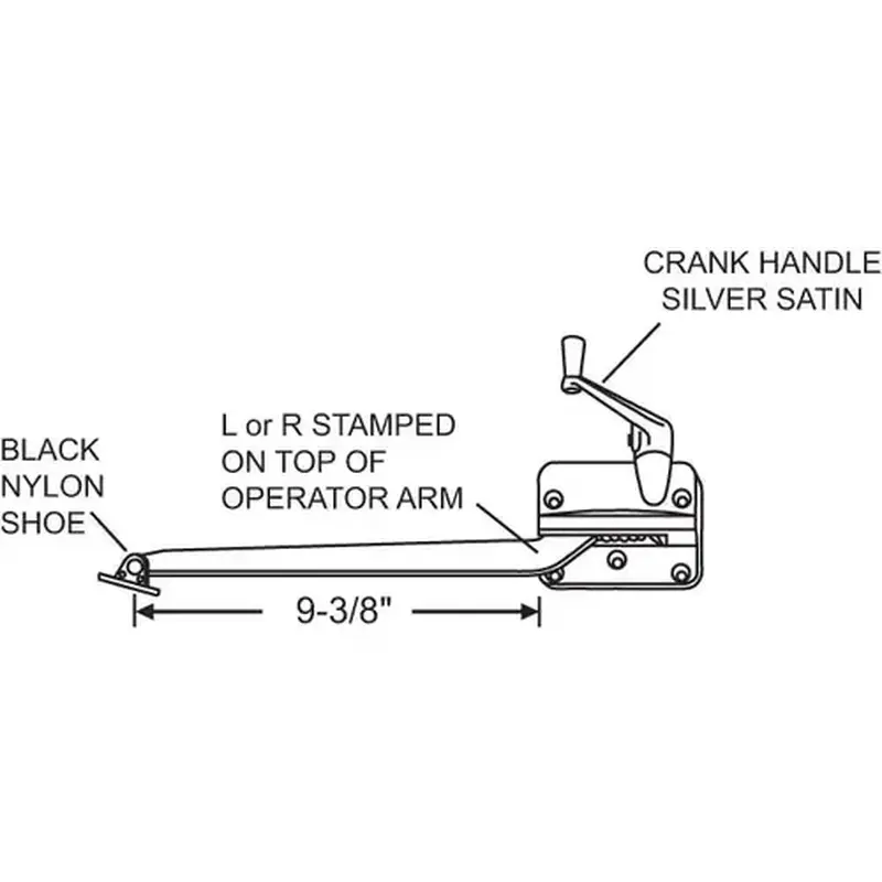 Brixwell 750-1360012 Casement Operator Silver Satin black Nylon Shoe 9-3/8in Arm Length