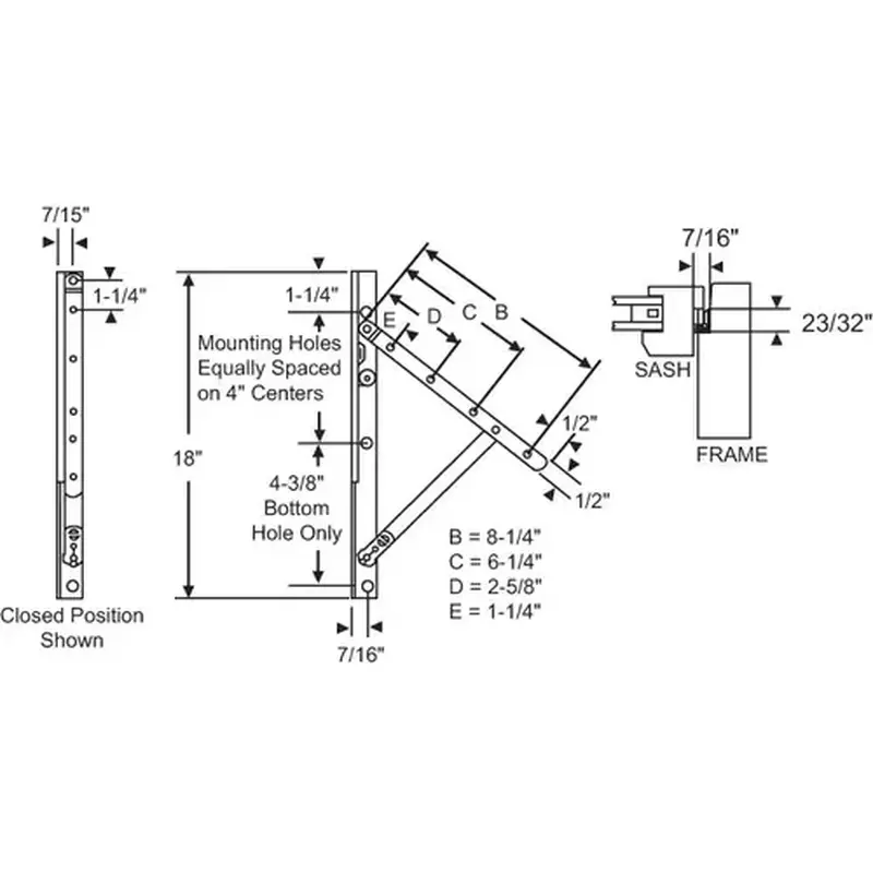 Brixwell 28-18-14rhss Truth Rh 18in Hinge Assembly awning Stainless Steel awV-077-RH-Ss