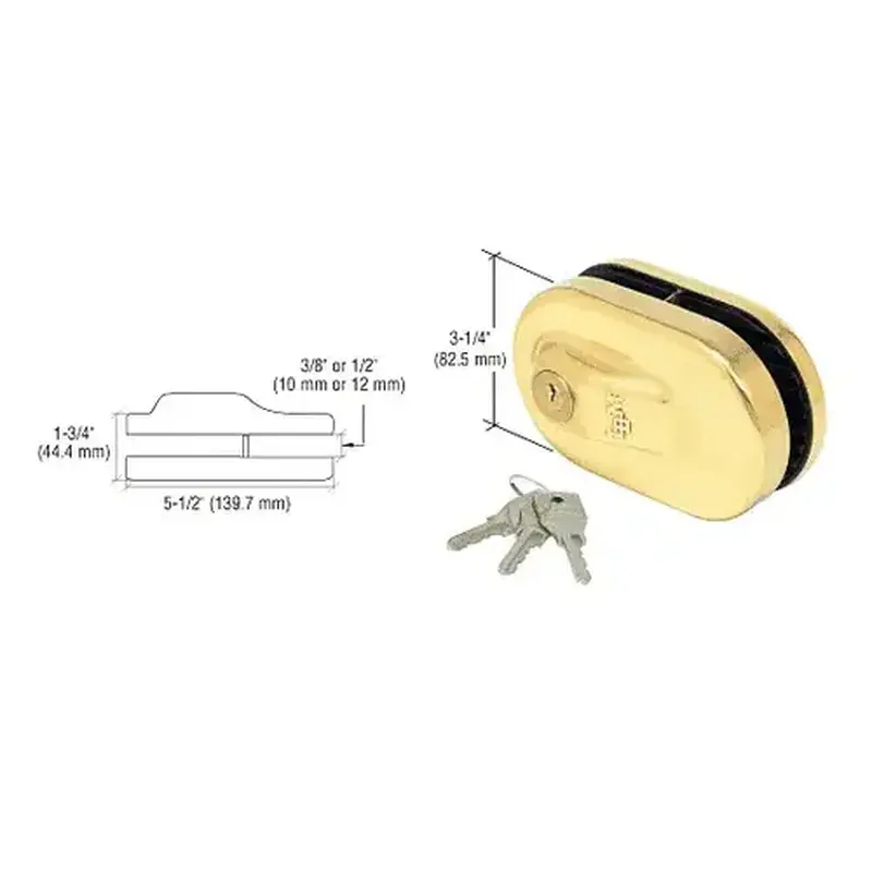 CRL 1NT686BR Brass Glass Mounted Slip-on Patch Lock for Use with 1/2" Thick Glass