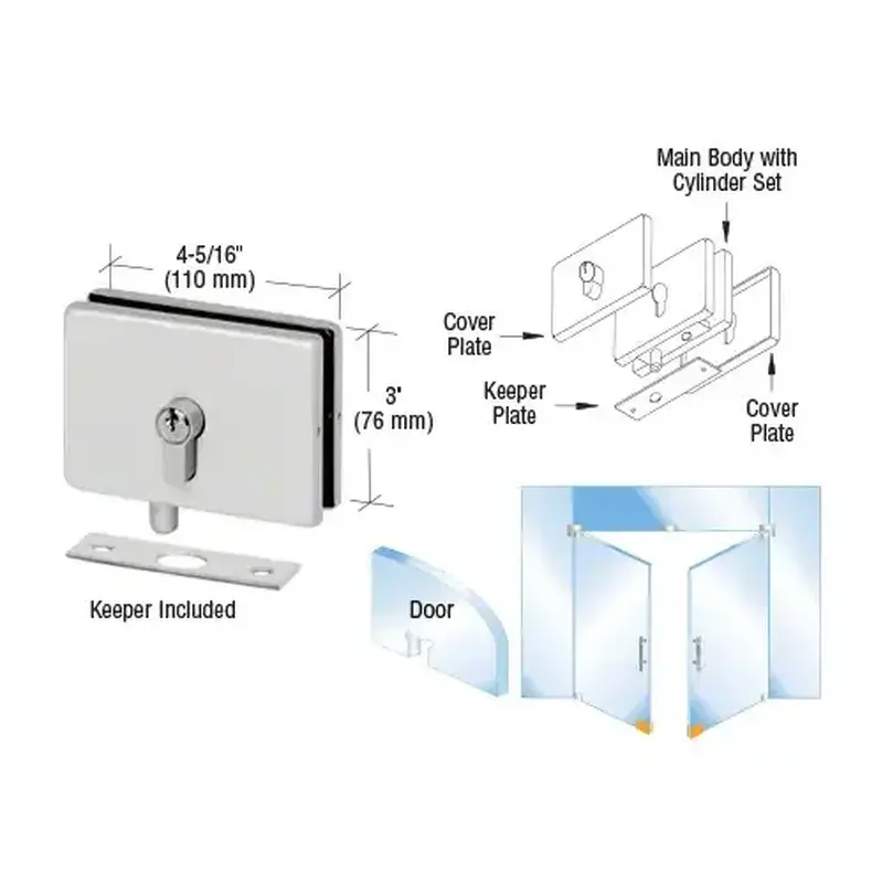 CRL EUR680A Satin Anodized EUR Series Glass Mounted Patch Lock With Keeper Plate