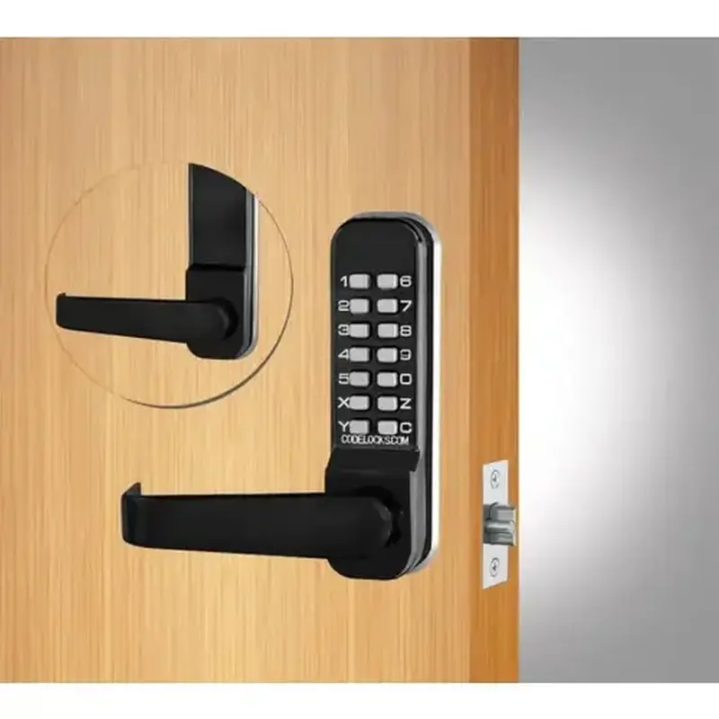 Codelock CL410FB Tubular Keypad Lever Latchbolt Lock Flat Black Finish