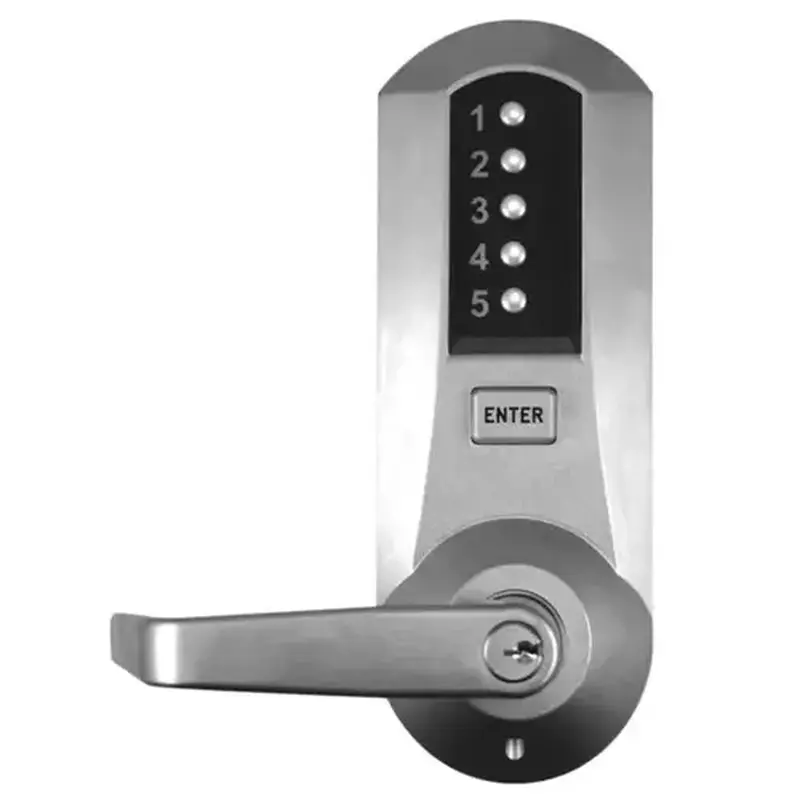 Simplex 5021XKWL26D Mechanical Pushbutton Cylindrical Lock with 2-3/4" Backset, Kaba 90 Cylinder and Winston Lever Satin Chrome Finish