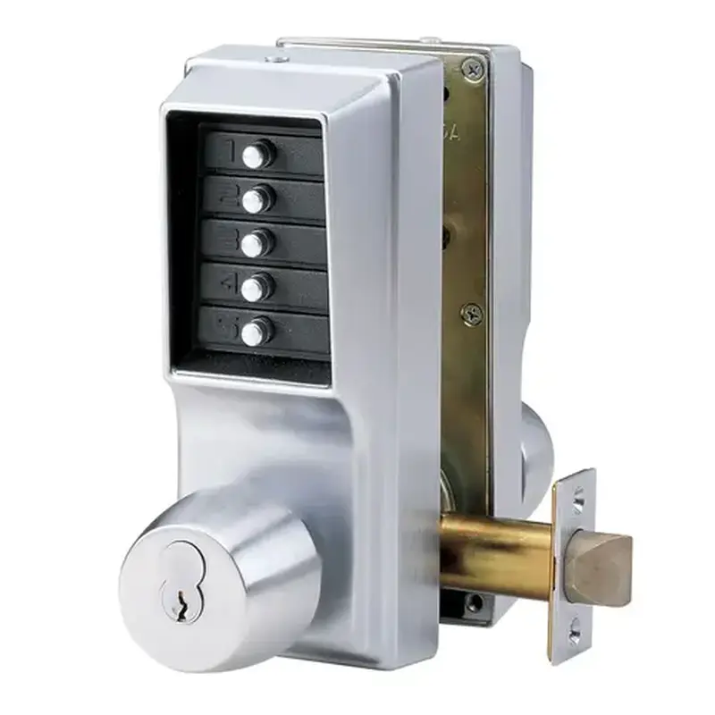 Simplex EE1011EE101126D Back to Back Mechanical Pushbutton Lock, Cylindrical with Knobs, Entry Egress with 2-3/4" Backset Satin Chrome Finish