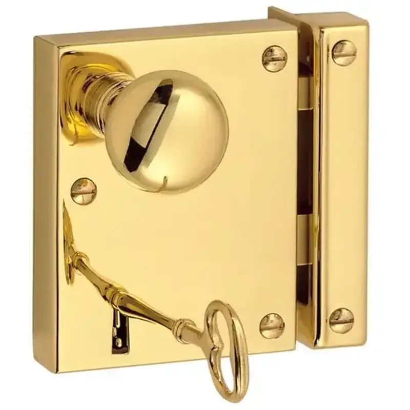 Baldwin 5602031R Right Hand Small Vertical Privacy Rim Lock Unlacquered Brass Finish