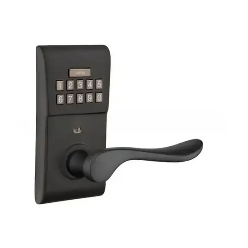 Emtek E2220LUUS19RH Luzern Right Hand Modern Leverset Storeroom Electronic Keypad Lock with Adjustable Latch Flat Black Finish