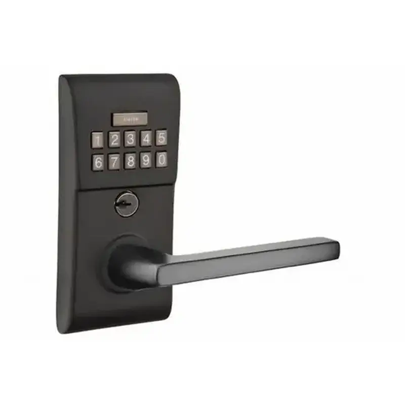 Emtek E2220HLOUS19RH Helios Right Hand Modern Leverset Storeroom Electronic Keypad Lock with Adjustable Latch Flat Black Finish