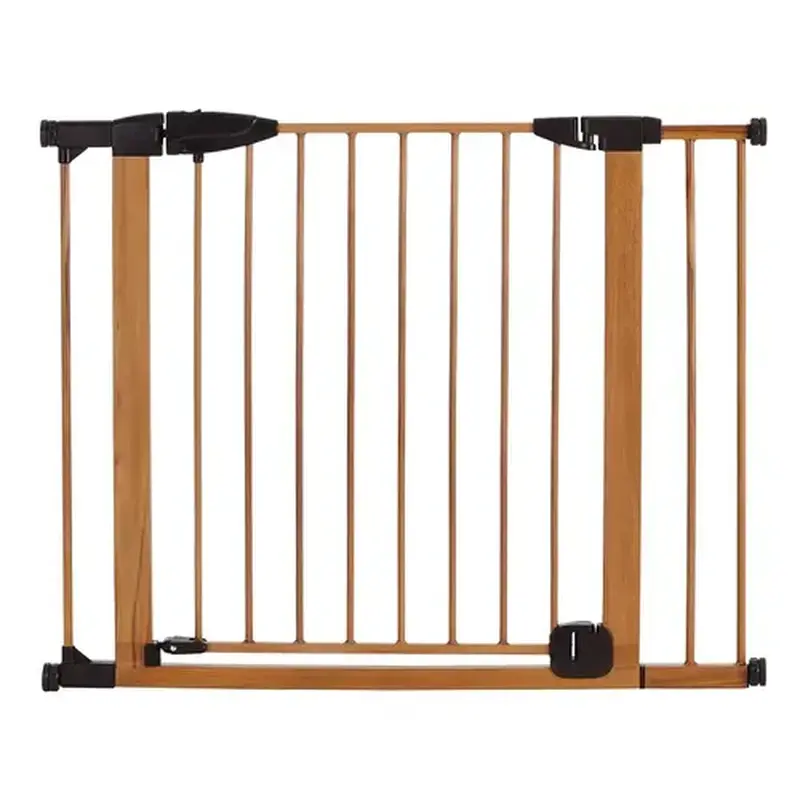 North States 5347 WoodCraft Steel Auto-Close Toddler Gate, Steel/Wood, Brown/Dark Brown, 30 in H Dimensions