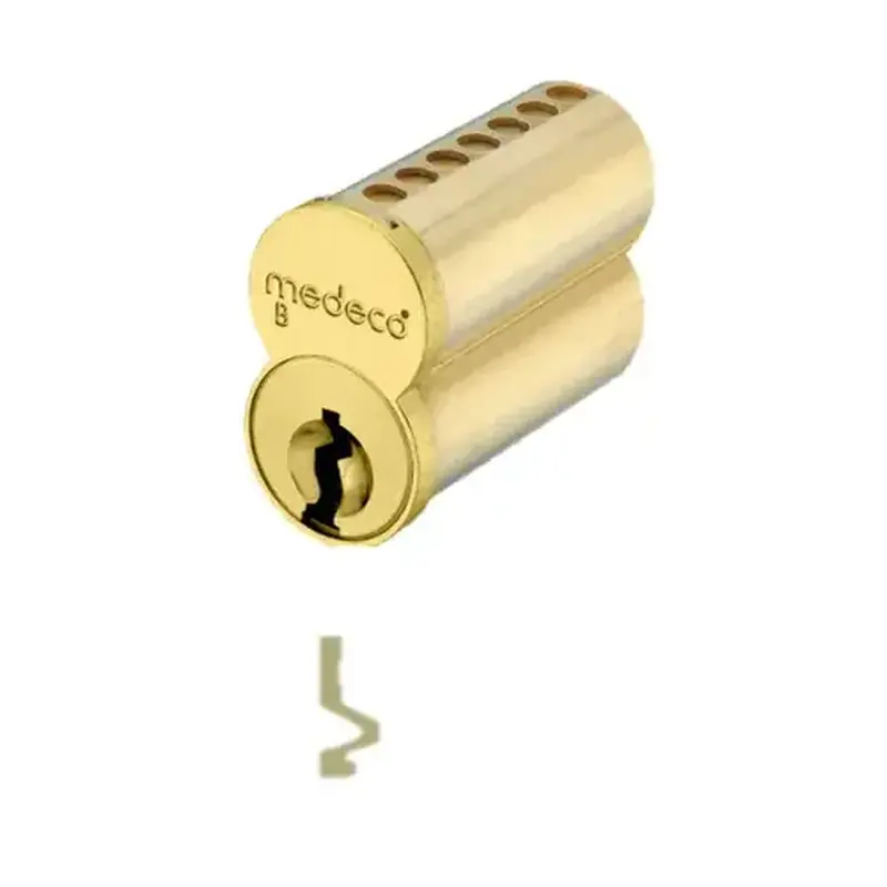 Medeco Security Locks 336B01W06AWHS 6 Pin Uncombinated Small Format Interchangeable Core with WH Keyway and Clip Retainer Satin Brass Finish