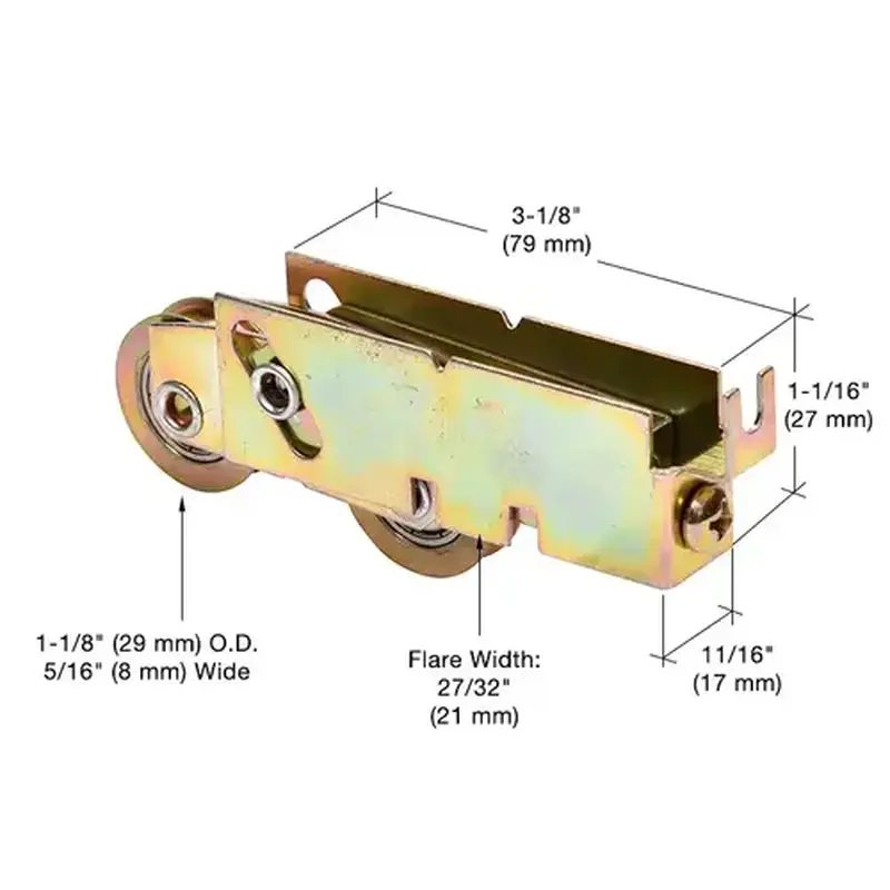 CRL CRLD1551 1-1/8" Tandem Steel Sliding Glass Door Rollers with 11/16" Wide Housing for Pacific Doors