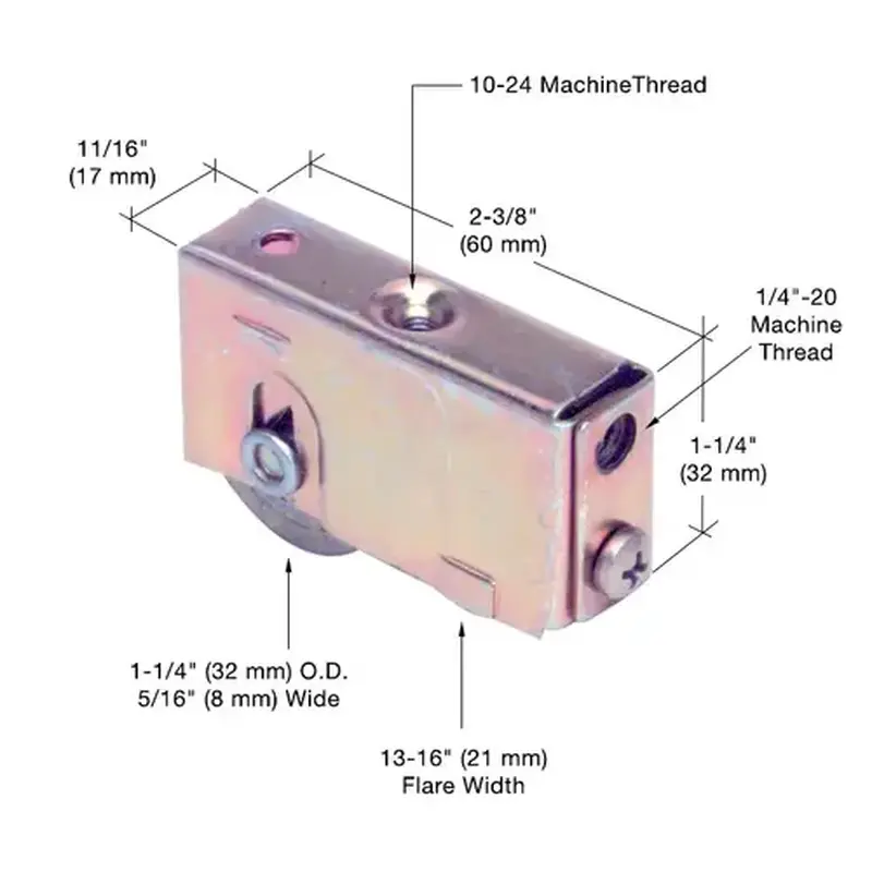 CRL D1541 1-1/4" Steel Sliding Glass Door Roller with 11/16" Wide Housing for Blomberg Doors