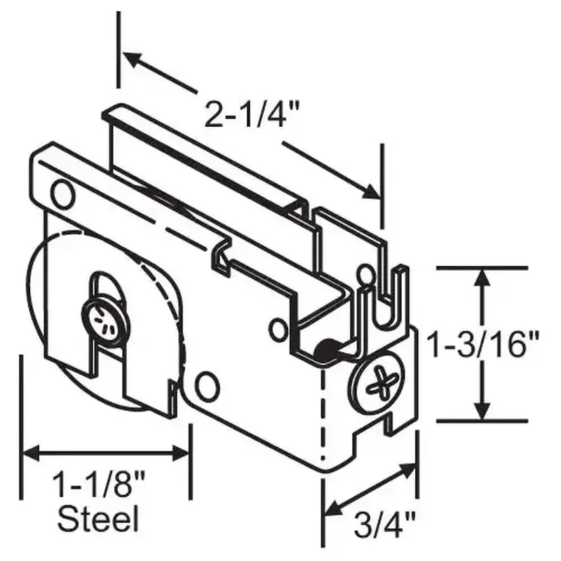 Brixwell 9-289 Patio Door Roller Assembly 1-1/8 Steel Wheel pdr 73 1 1/8