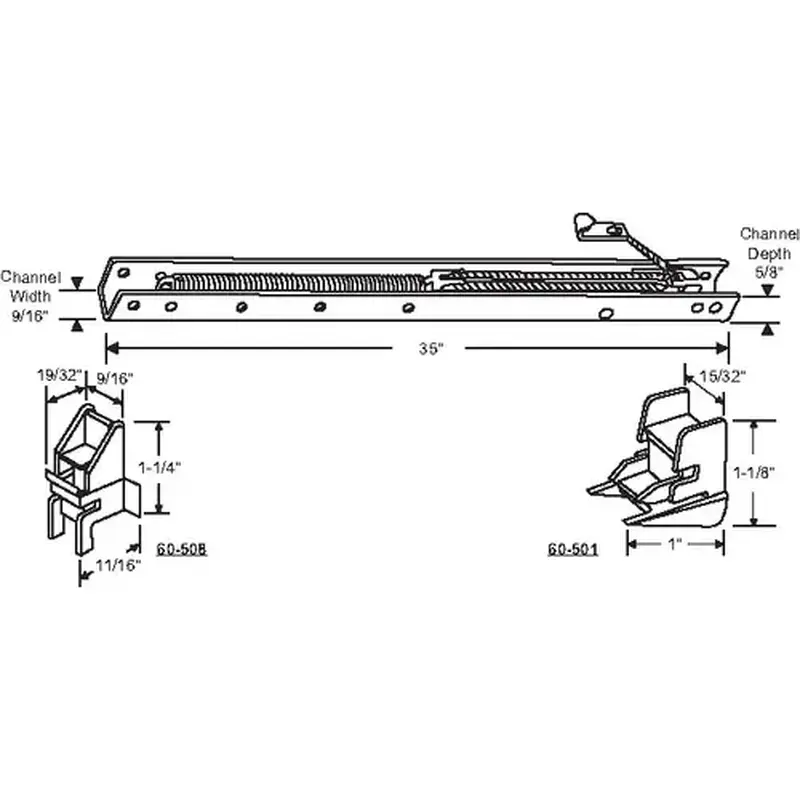 Brixwell 60-343-21 35in Window Channel Balance 18 To 23 Lbs Sash Weight 9/16in Channel Width 60-501a And 60-508a Attached