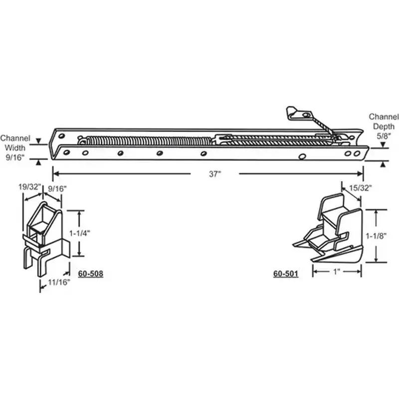 Brixwell 60-363-21 37in Window Channel Balance 18 To 23 Lbs Sash Weight 9/16in Channel Width 60-501a And 60-508a Attached