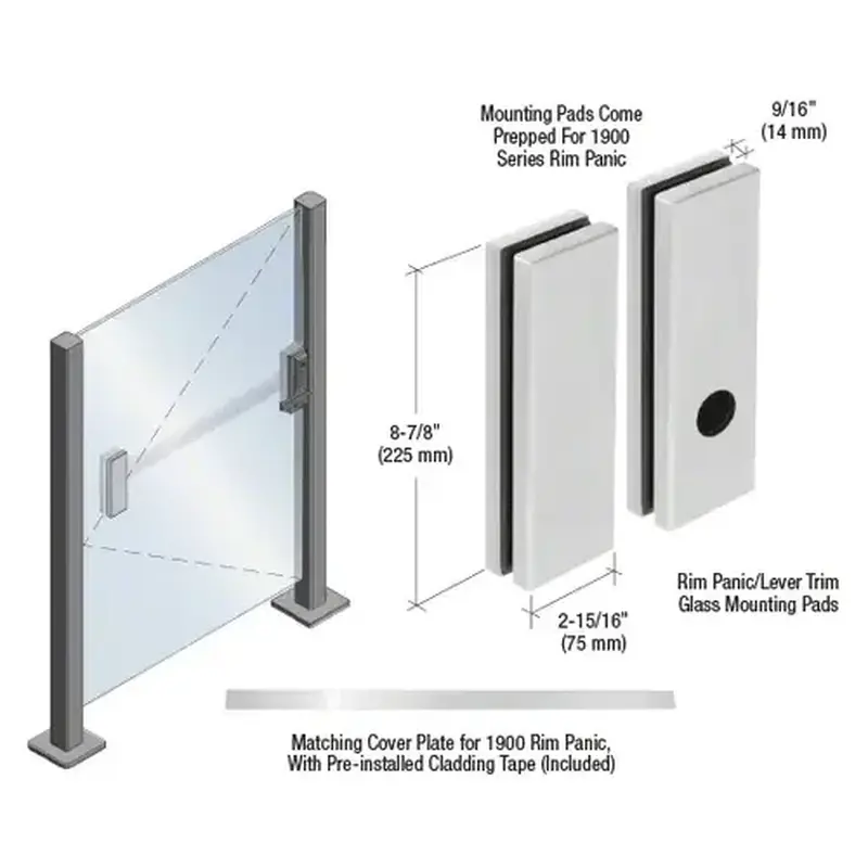 CRL 1900SPBS Brushed Stainless Lever Trim Glass Mounting Pad for 1900 Series Rim Panic