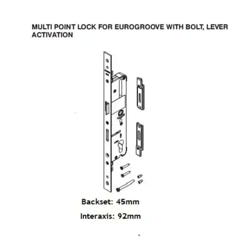 Brixwell 856-10050 Balcony Door Lock With Bolt 45/92 Stainless Steel