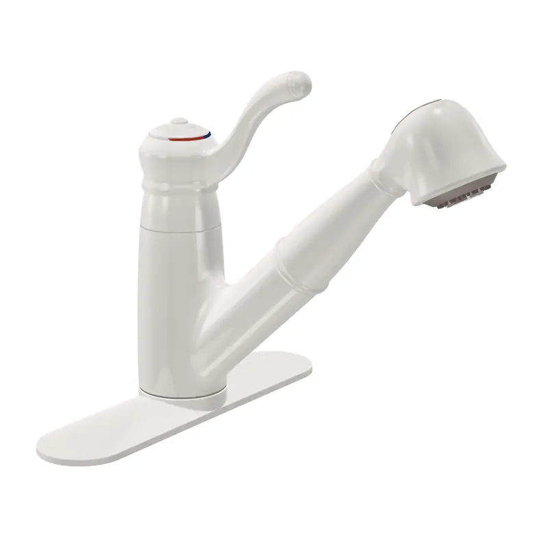 Colonnade Chrome one-handle low arc pullout kitchen faucetIvory