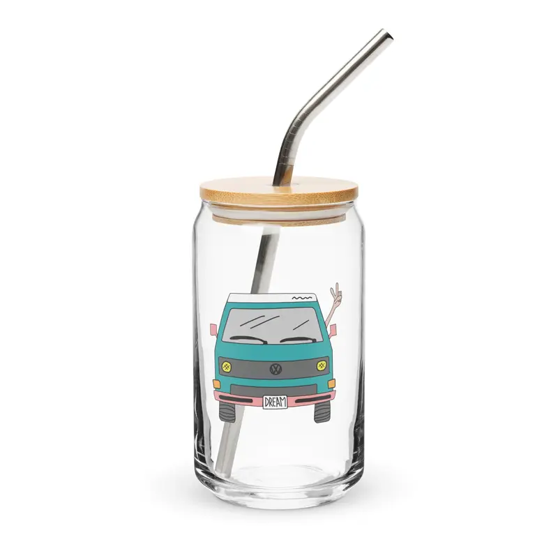 Dream Machine Can-Shaped Pint Glass16 oz With Lid & Straw