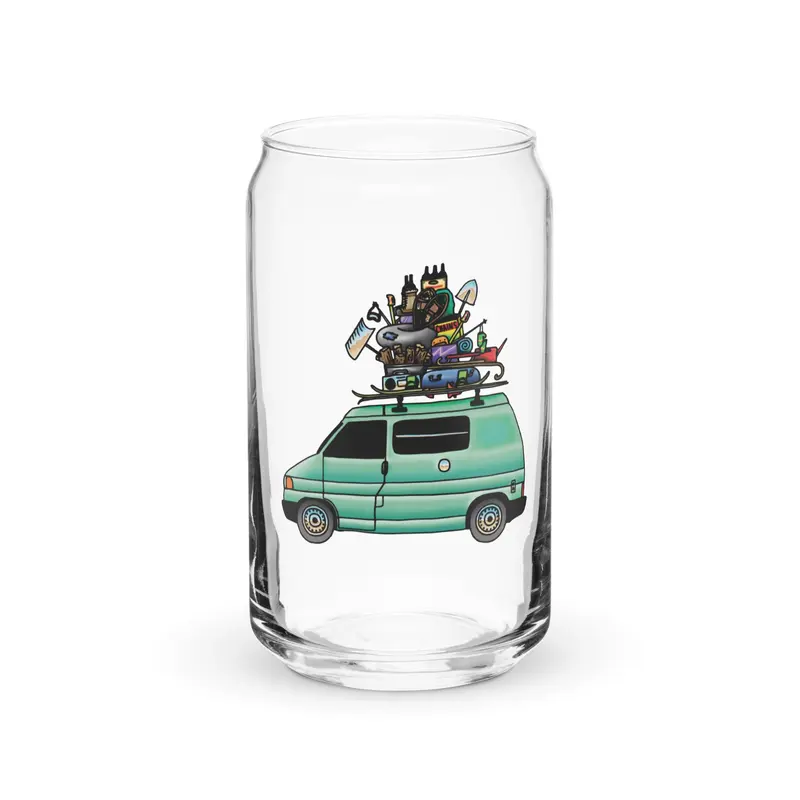 RAD Eurovan Can-Shaped Pint Glass16 oz With Lid & Straw