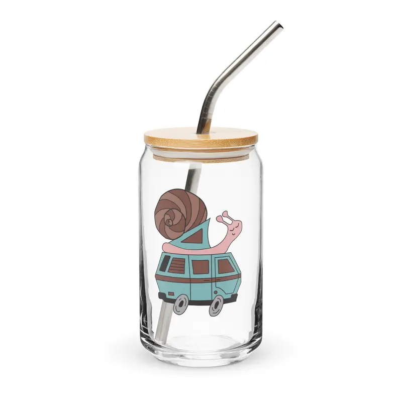 Sally Snail Can-Shaped Pint Glass16 oz With Lid & Straw