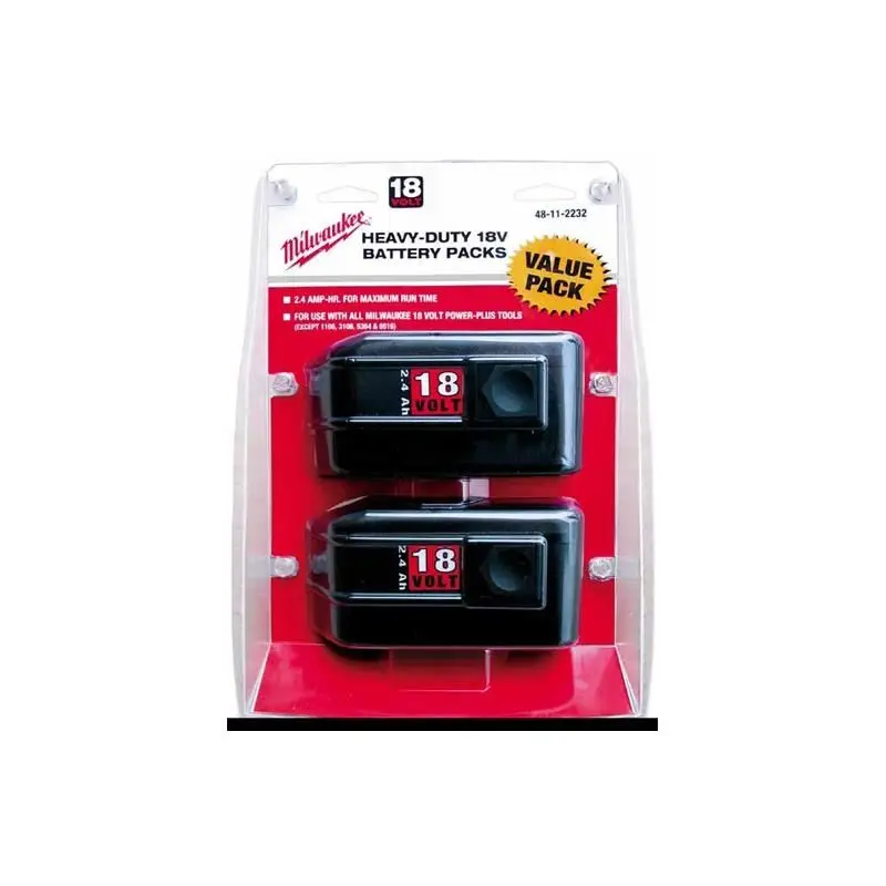 Milwaukee | 48-11-2232 Value Pack 18V 2.4 Amp Hour NiCad Slide Style Battery, 2 Pack