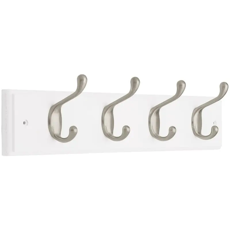 18 in. White and Satin Nickel Heavy Duty Hook RackWhite / Satin Nickel / 1.32 / 35