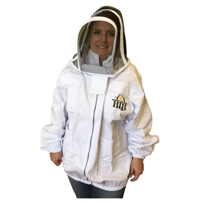 Harvest Lane Honey CLOTHSJL-102 Beekeeper Jacket with Hood, L, Zipper, Polycotton, White