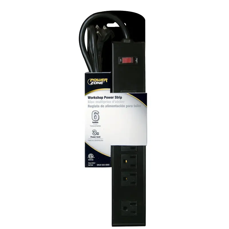 PowerZone OR801123 Power Outlet Strip, Right Angle Plug, 6 -Socket, 15 A, 125 V
