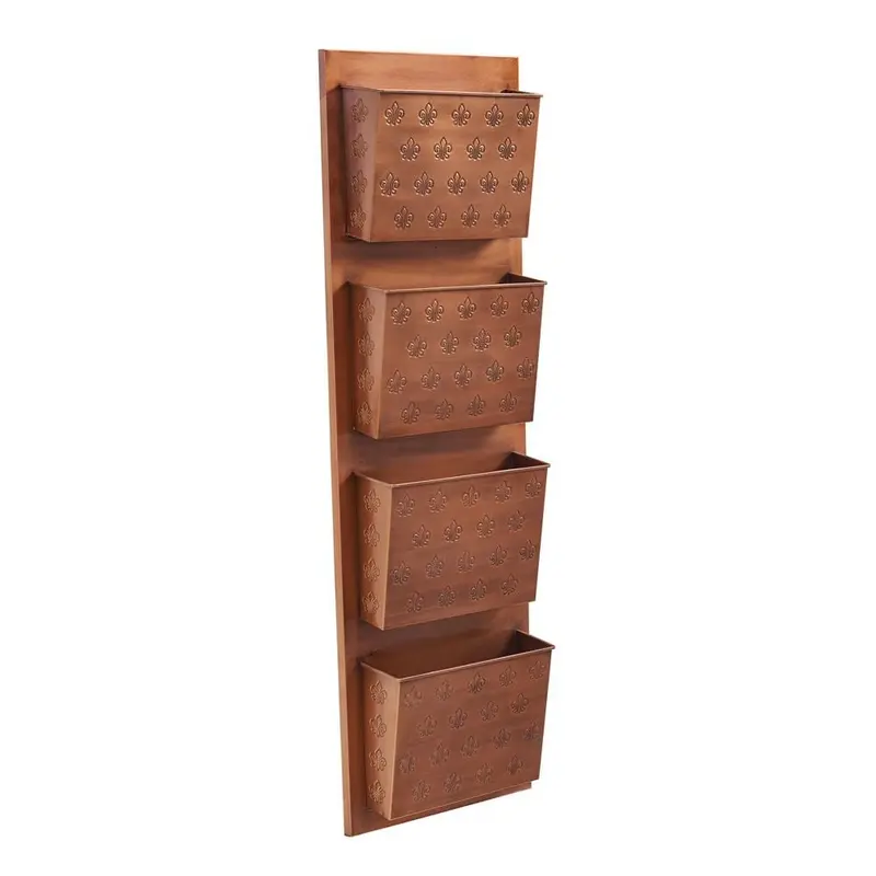 4-Slot Metal Copper Fleur-de-lis Wall Mailbox