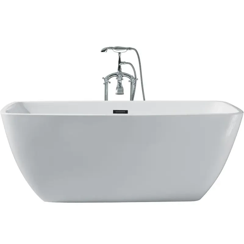 63 in. Acrylic Center Drain Rectangle Flat Bottom Freestanding Bathtub in White