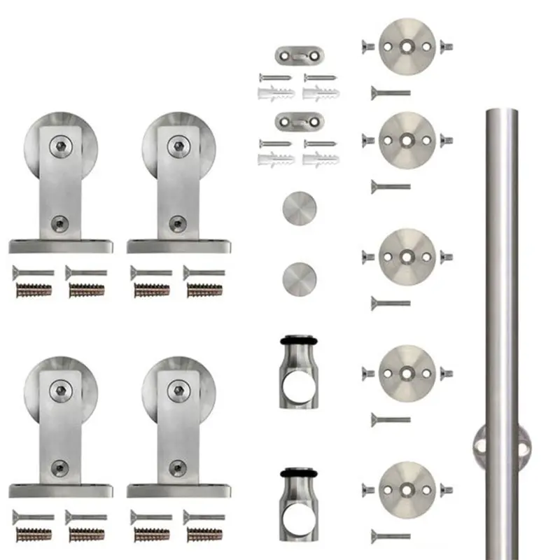 96 in. Stainless Steel Sliding Barn Door Hardware Kit for Double Wood Doors