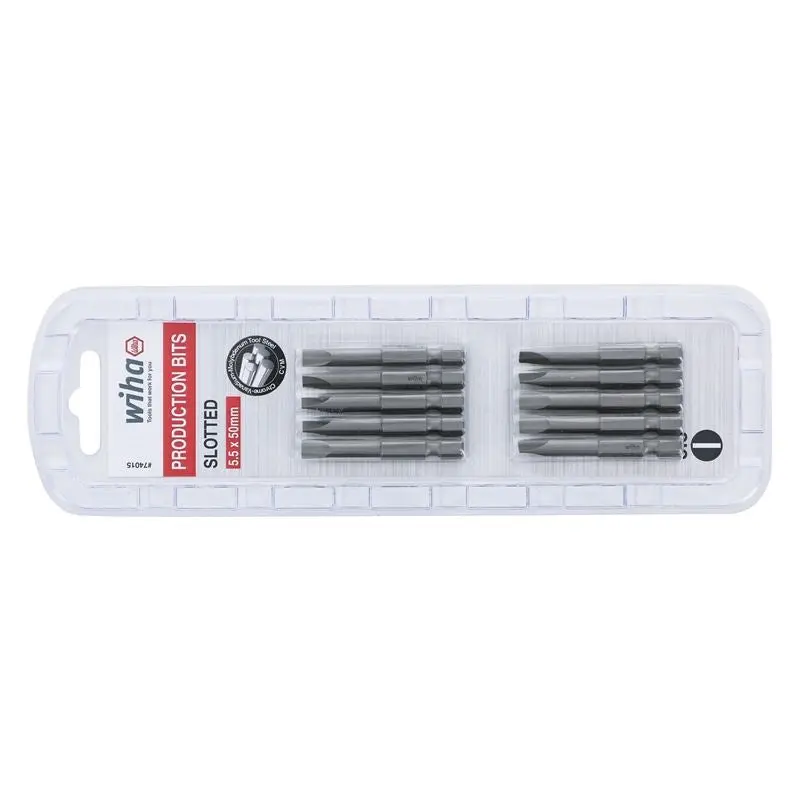 Wiha Slotted Power Bit 5.5 x 50mm Pack of 10 Bits