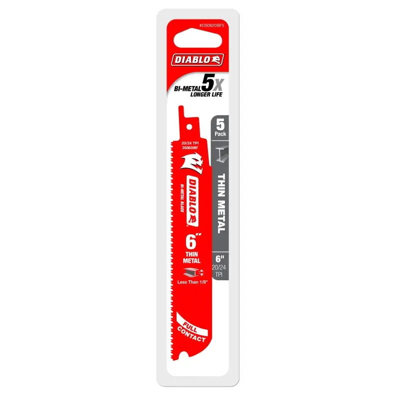 Diablo DS0620BF5 Reciprocating Saw Blade, 6 in L, 20/24 TPI, 5/PK