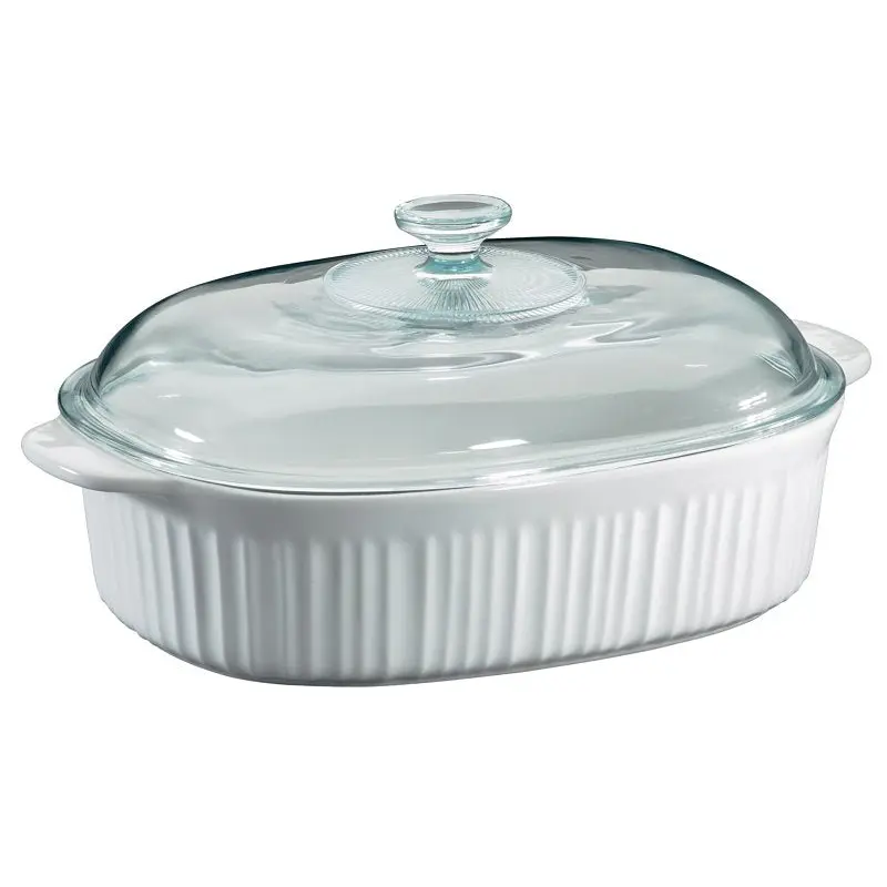 Corelle 6002278 Baking Dish with Lid, 4 qt, Stoneware, French White, Dishwasher Safe: Yes